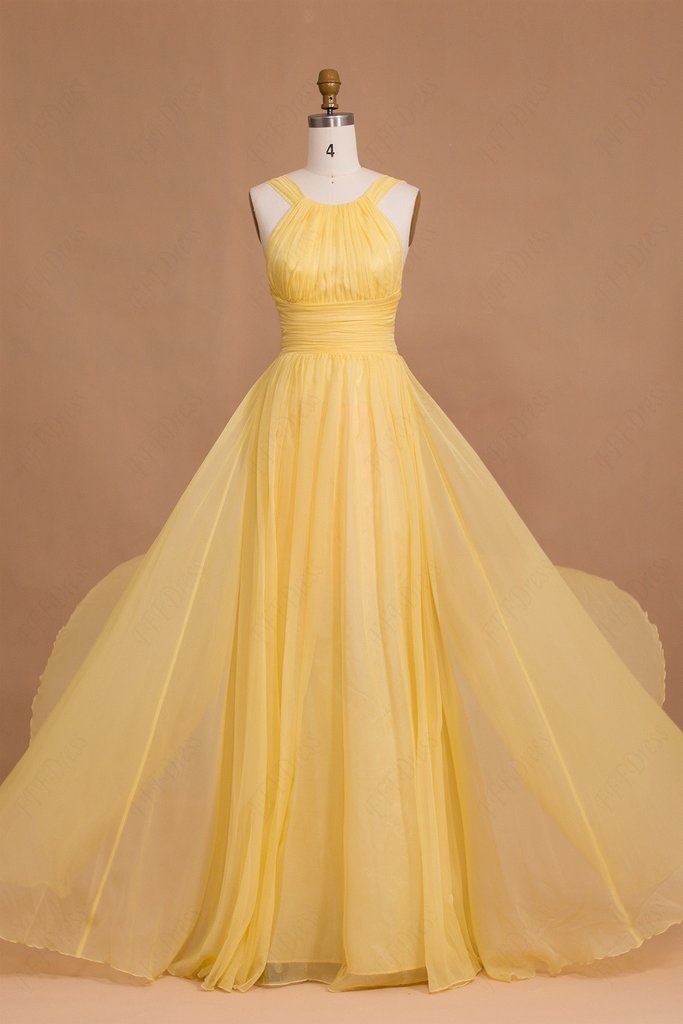 فستان شيفون أصفر